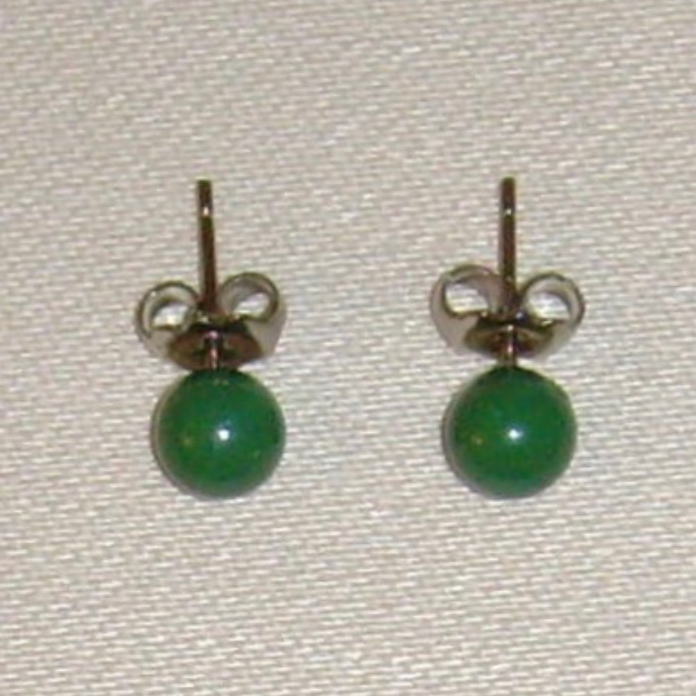 Silver-tone and Green Lucite Stud Earrings